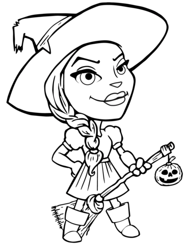 Halloween Young Witch Coloring Page